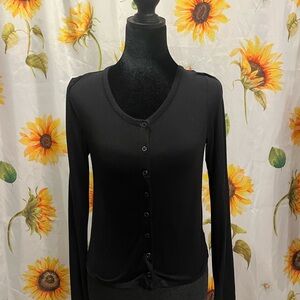 American Eagle Outfitters Black Long-Sleeve Button-Front Top